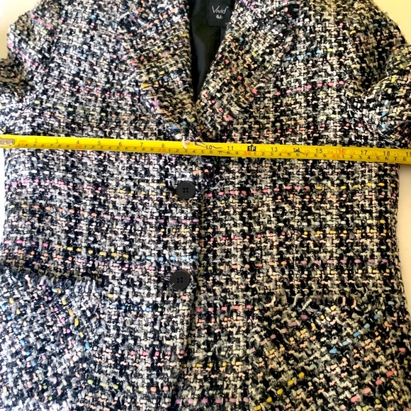 Black wool tweed blazer with fringes at collar trim line & outer pockets US 10 - Picture 14 of 16